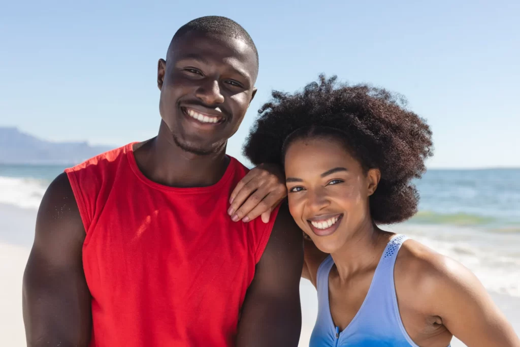 portrait of happy fit african american couple emb utc
